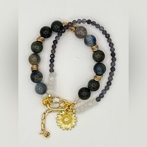 Genuine Kyanite, Chalcedony & Moonstone 2-Strand Bracelet (earrings sold sep)